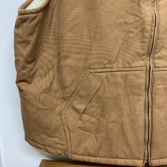 XXL Lee Men's Zip-Up Sherpa Lined Duck Canvas Workwear Vest Tobacco - Picture 3 of 9